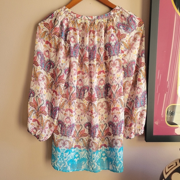 DR2 Women’s Medium Long Sleeve Shirt Boho Tunic Top Pop Over Tassels Multicolor - Picture 2 of 11